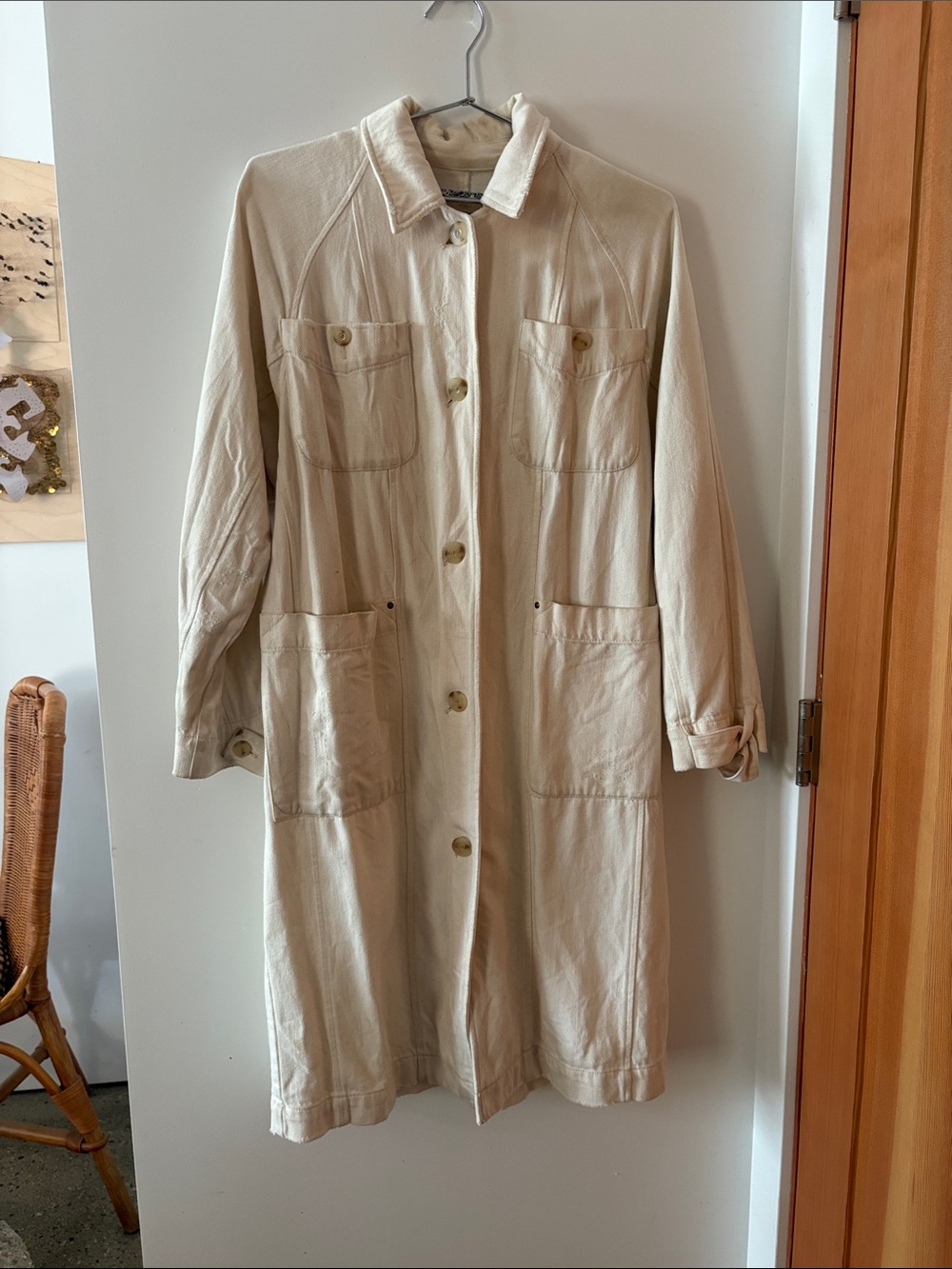 Pilcro Cream Button-Front Trench Coat